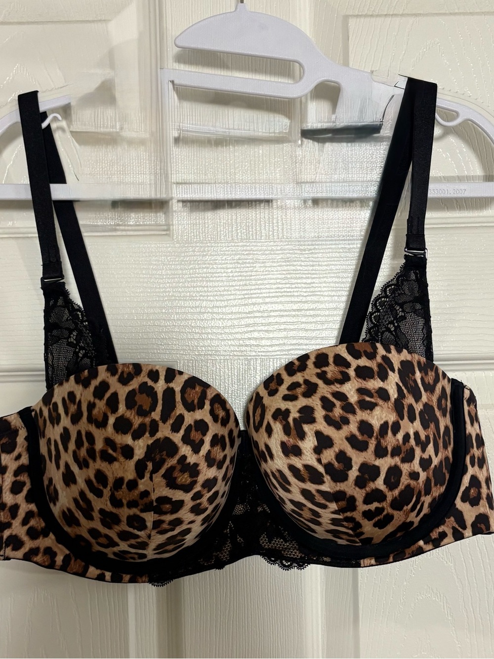 Leopard Print Push-Up Bra with Black Lace Trim